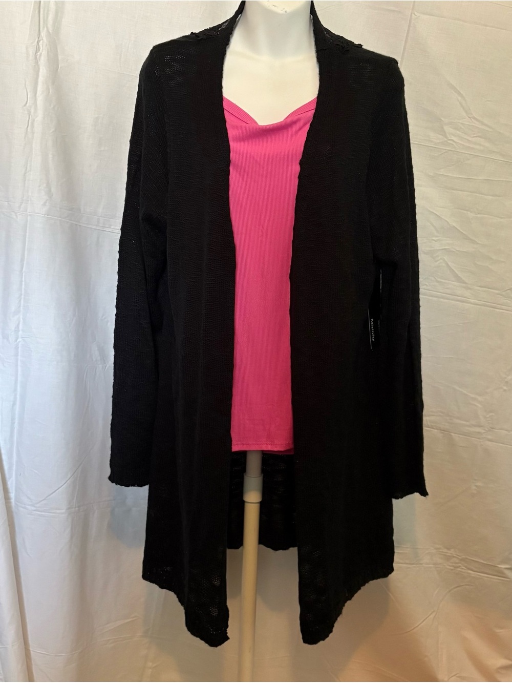 Relativity Black Open-Front Women's Cardigan with Lace Back
